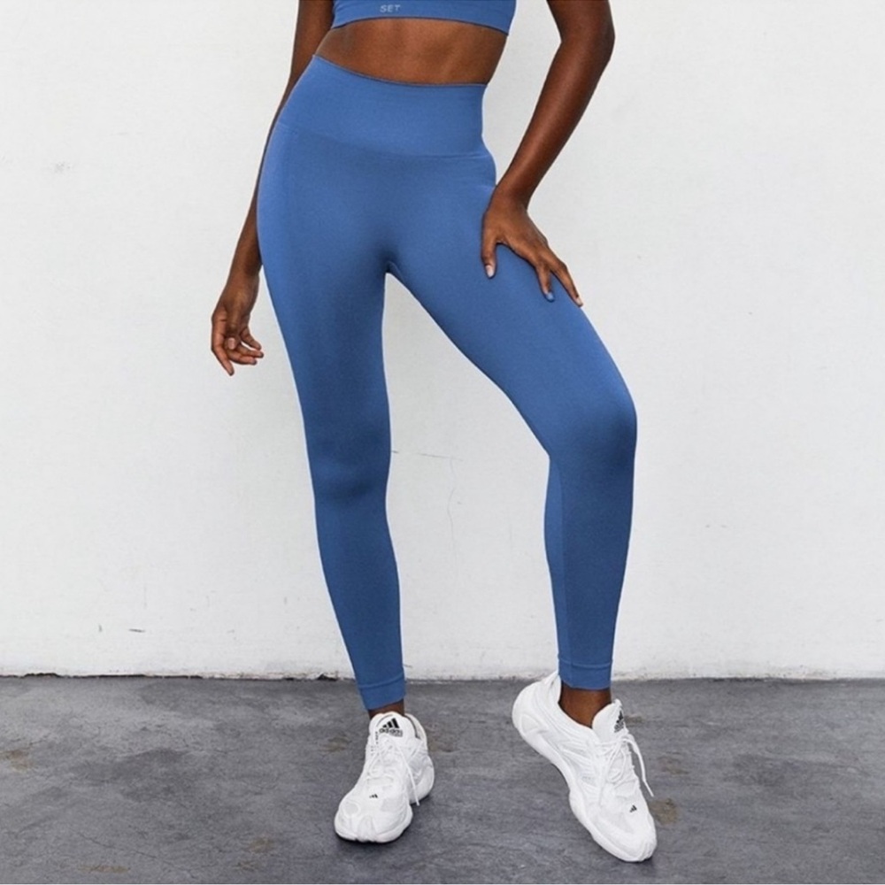 Set Active Blue High Rise Seamless Full Length Leggings